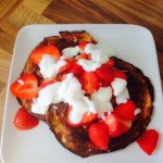 Banana pancakes with strawberries and cocout yoghurt